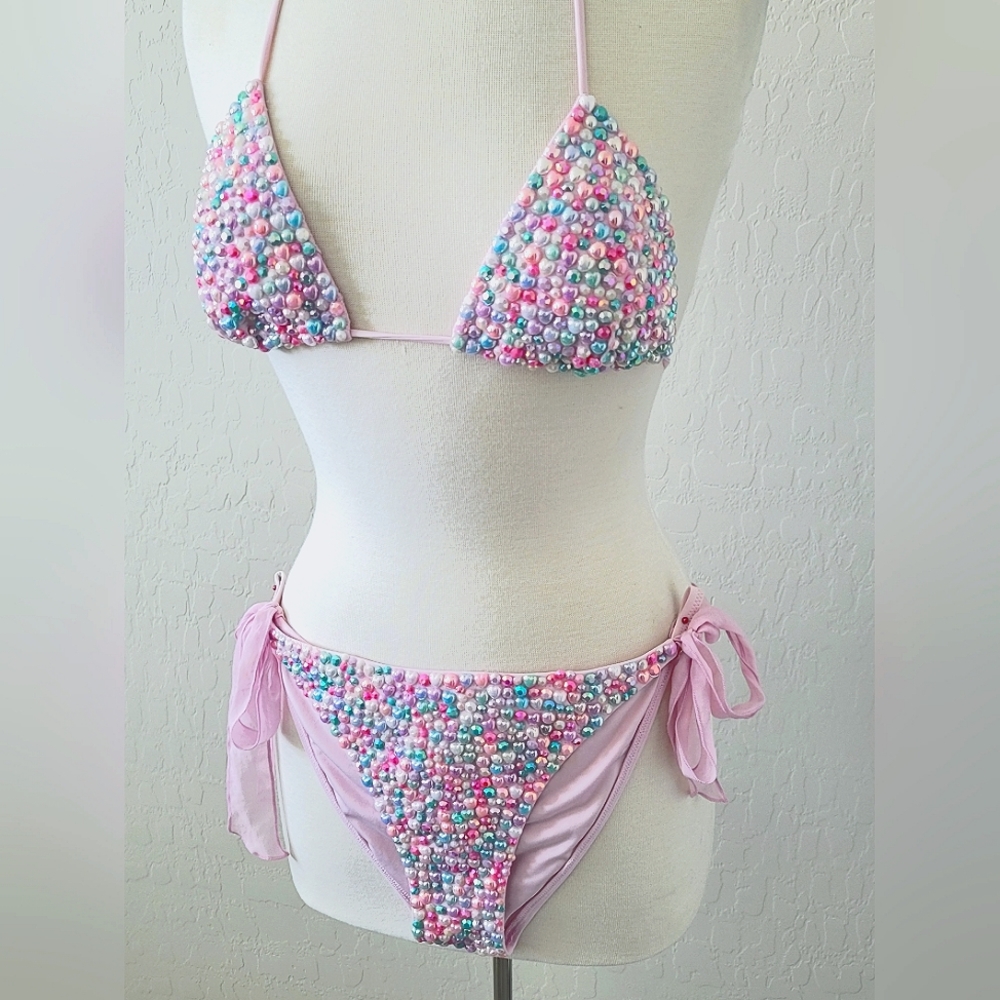 Iridescent Beaded Pink Swimsuit